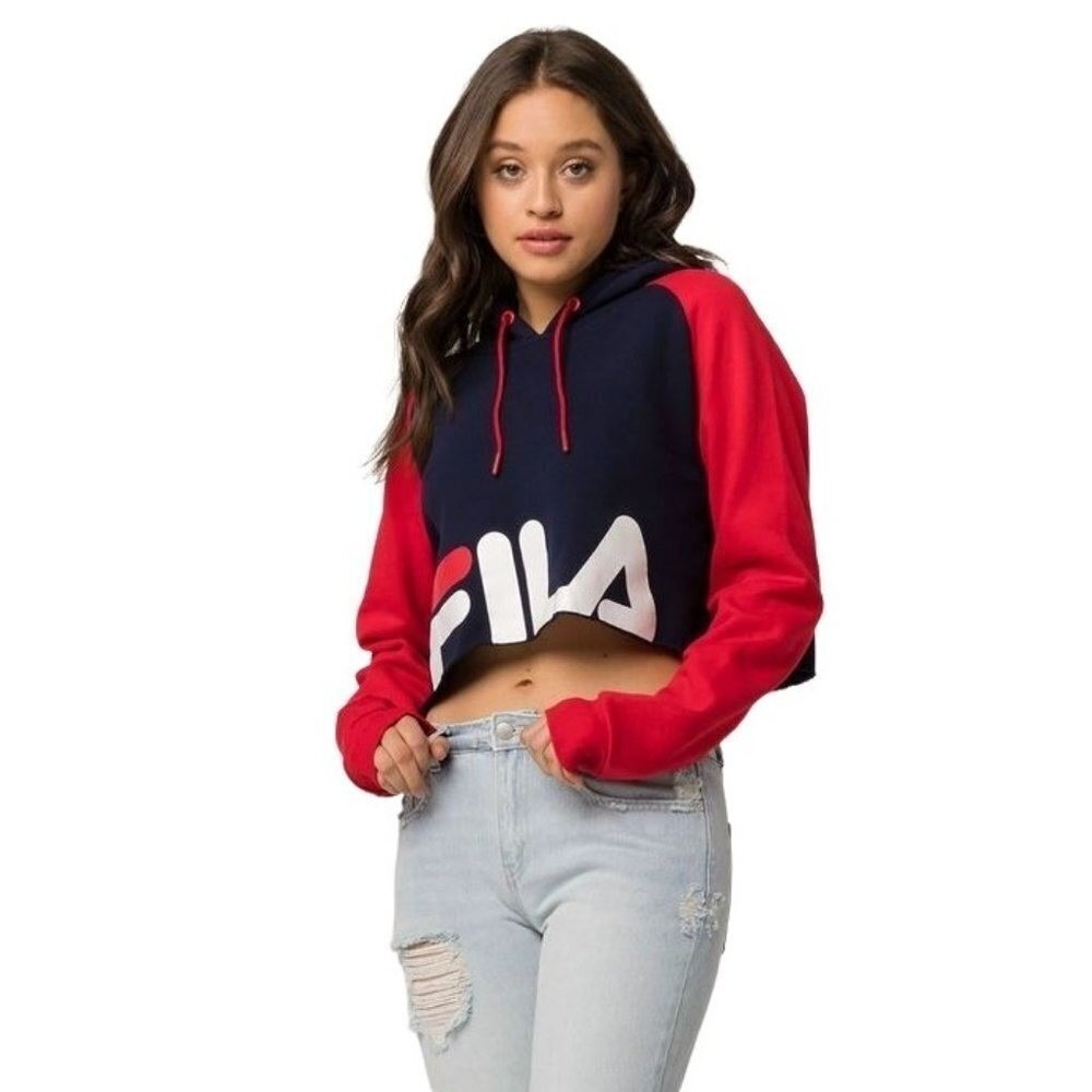 FILA ‎ Luciana  cropped hoodie  big logo sweater women size Medium